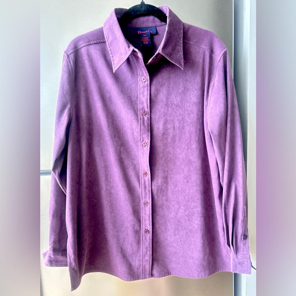 Denim & Co Mauve Button Up Blouse Soft Suede Feel Shirt Size Medium